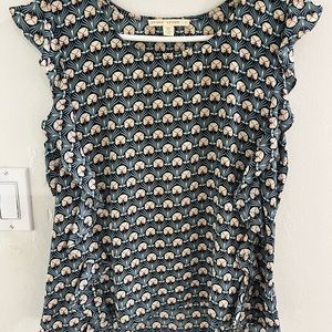 Paper Crown by Anthropologie ruffle sleeve printed top